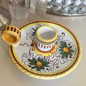 TAORMINA - Vintage Italian Ceramic Single Candle Holer with Finger Loop